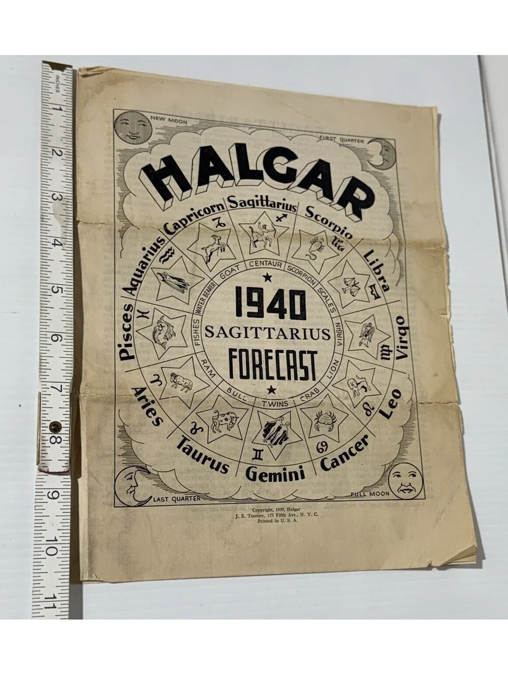 Vintage 1940 Halgar Sagittarius Forecast Horoscope Astrology Mail Order Paper